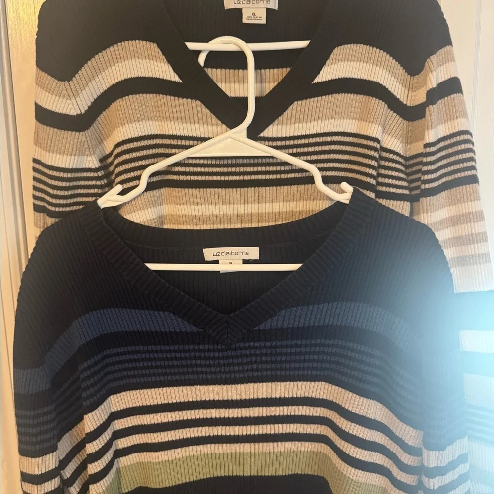🧶 Liz Claiborne Women’s Striped Cotton Sweaters – Size XL (Lot of 2) - Picture 3 of 12